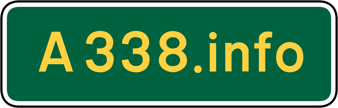 Render of a Primary Route roadsign with the text 'A338.info'.